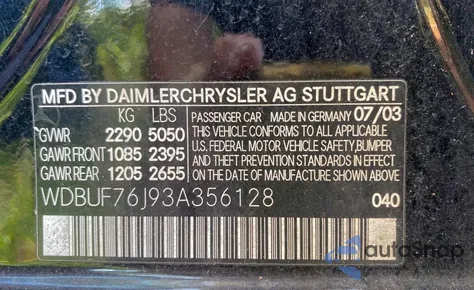 2003 Mercedes-Benz E 55 Amg z USA, uszkodzony, nr VIN WDBUF76J93A35612